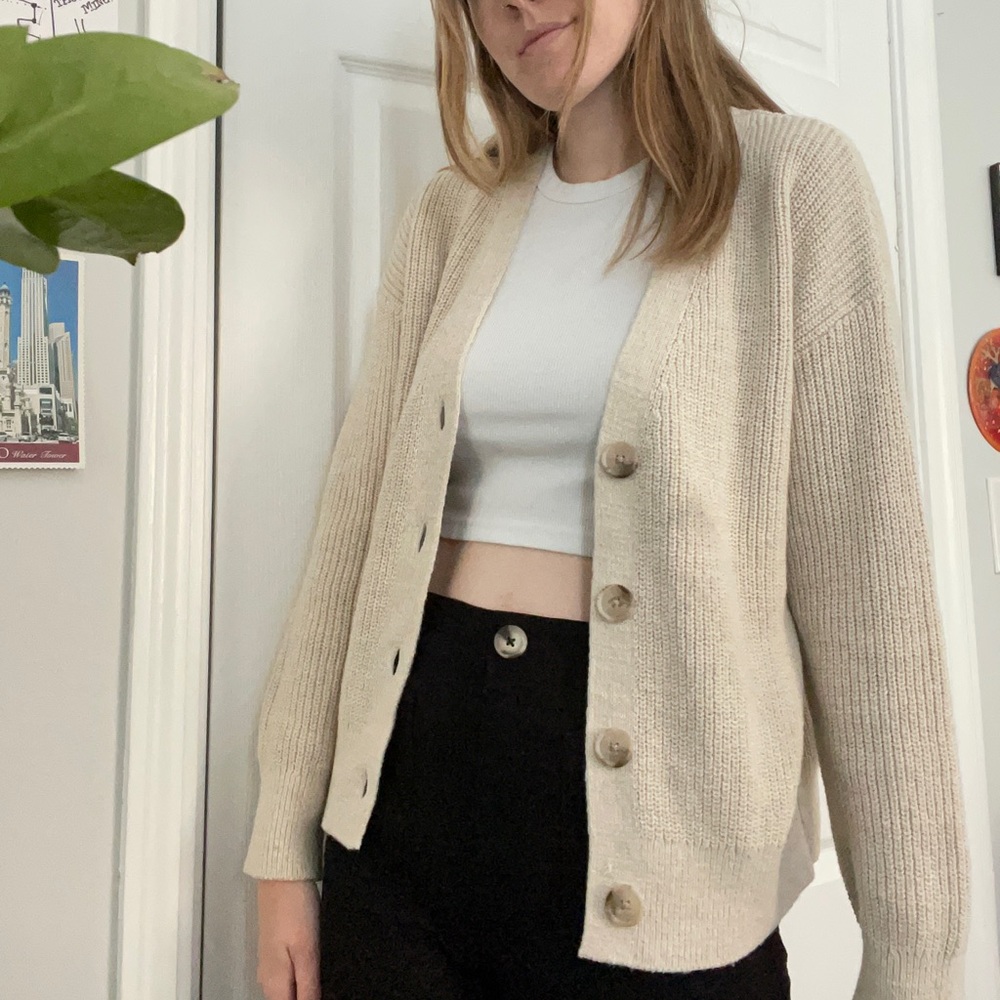 Old Navy Lightweight Cotton and Linen Blend Shaker Stitch Cardigan Sweater M
